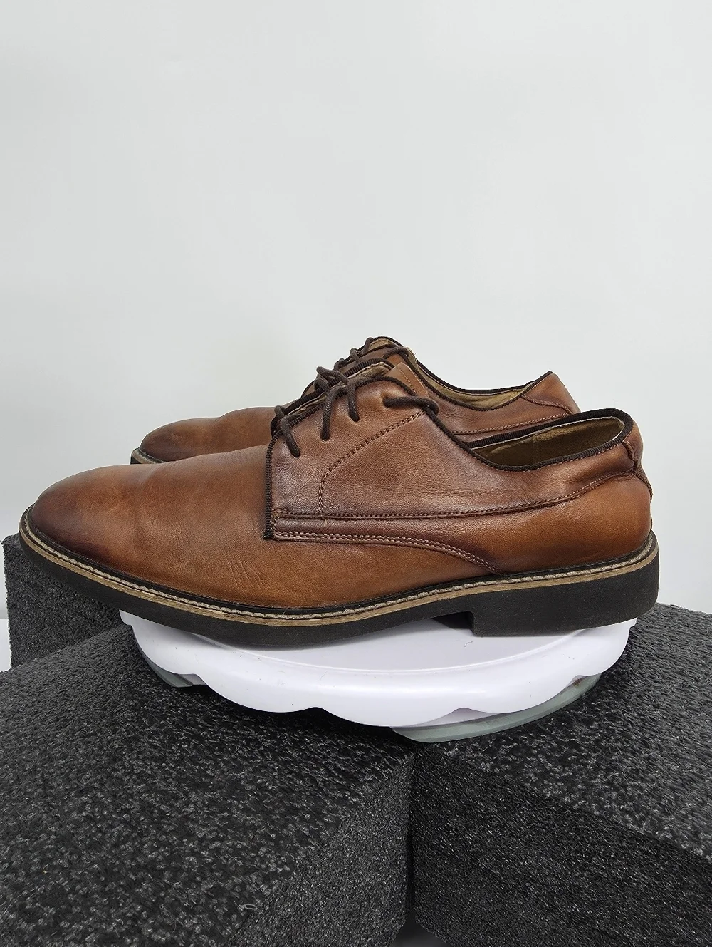 Asher Green Mens 11 M Cognac Leather Plain Toe Derby Dress Shoes AG100 Burnished